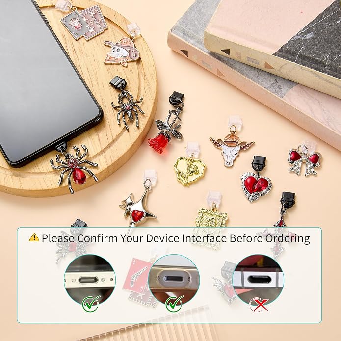 7-10Pcs Dust Plug Charm Type C with Alloy Pendants Cute Cell Phone Charms for Most Type C Phone,Readers Device