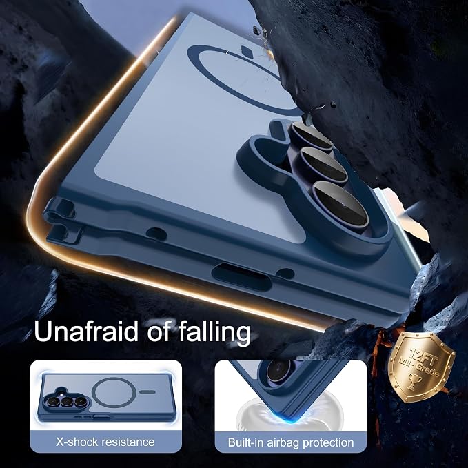 Pilaru for Samsung Galaxy Z Fold 7 case [Compatible with Magsafe] Translucent Matte Magnetic Phone Case,Slim Thin Duty Shockproof Protection Cover with 2pc HD Screen Protector for Z Fold 7-Dark Blue