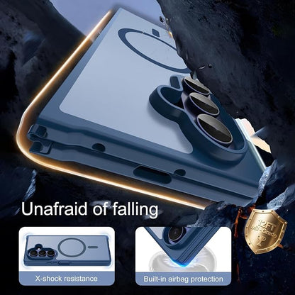 Pilaru for Samsung Galaxy Z Fold 7 case [Compatible with Magsafe] Translucent Matte Magnetic Phone Case,Slim Thin Duty Shockproof Protection Cover with 2pc HD Screen Protector for Z Fold 7-Dark Blue