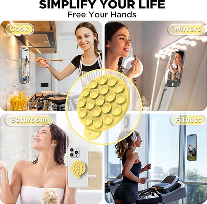 Magnetic Suction Cup Phone Mount, Compatible with MagSafe, Silicone Octo Cup Buddy Sticky Grip Holder for iPhone and Android, Removable Hands-Free Phone Stand Selfie/Video for TikTok, Yellow