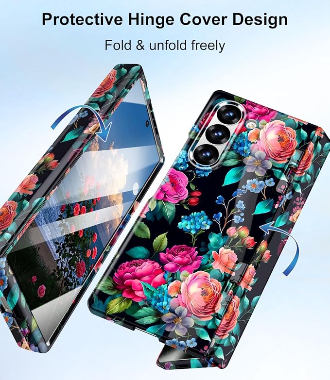 Btscase for Samsung Galaxy Z Fold 6 Case,Built in Front Screen Protector,Gold Glitter Marble Pattern Hard PC Slim Shockproof Full Body Drop Protective Case for Galaxy Z Fold 6 5G, Blackish Green