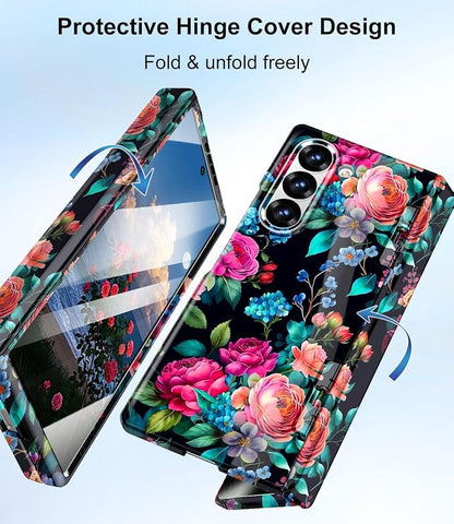 Btscase for Samsung Galaxy Z Fold 6 Case,Built in Front Screen Protector,Gold Glitter Marble Pattern Hard PC Slim Shockproof Full Body Drop Protective Case for Galaxy Z Fold 6 5G, Blackish Green