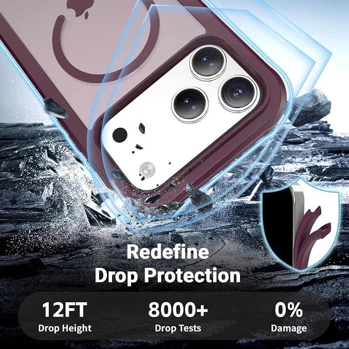 jaroco Magnetic for iPhone 17 Pro Max Case, [Compatible with MagSafe][Military Grade Drop Protection][Heavy Duty Protection][Non-Slip][Shockproof] 2-Layer Durable Bumper Phone Case 6.9''-Wine Red
