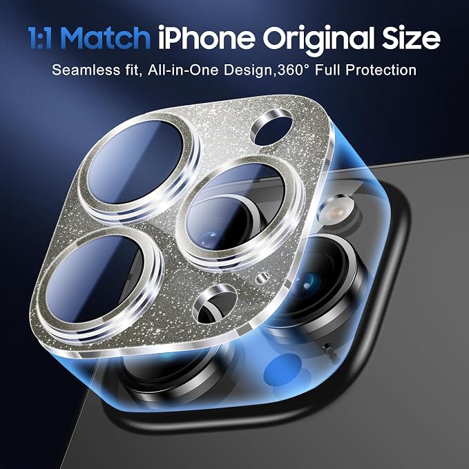 UniqueMe 3 Packs Compatible for iPhone 13 Pro Max/iPhone 13 Pro Camera Lens Protector Acrylic [Not Glass],[Case Friendly][Scratch-Resistant][Night Shooting Mode]-Glitter Black