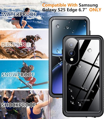 Temdan for Samsung Galaxy S25 Edge Case Waterproof, Built-in Lens & Screen Protector Military Grade Shockproof Dropproof IP68 Underwater Full Body Phone Case for Galaxy S25 Edge 6.7"-Black