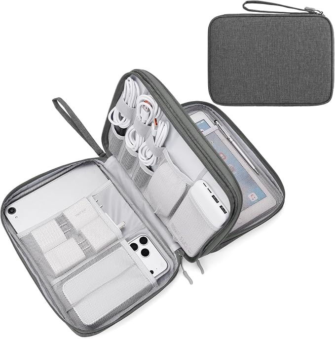 FYY Electronic Organizer, Extra Large Travel Cable Organizer Bag Pouch Portable Waterproof Double Layers All-in-One Storage Bag for iPad, Cable, Power Bank, Laptop Charger for Office/Home, Dark Grey
