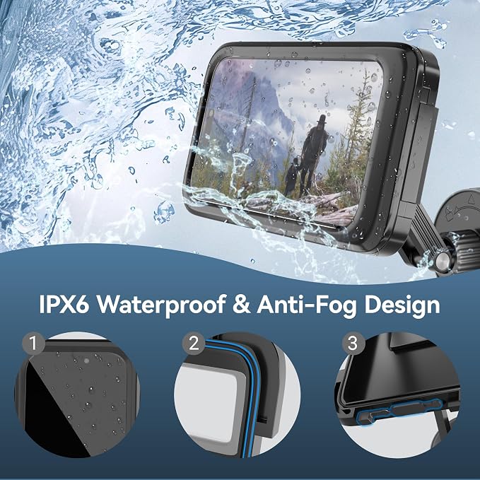 Shower Phone Holder Waterproof, 480° Rotating Twist-Lock Suction Phone Holder for Shower, Anti-Fog & Sensitive Touch Screen Case, Fits Smartphone with Case up to 6.9"
