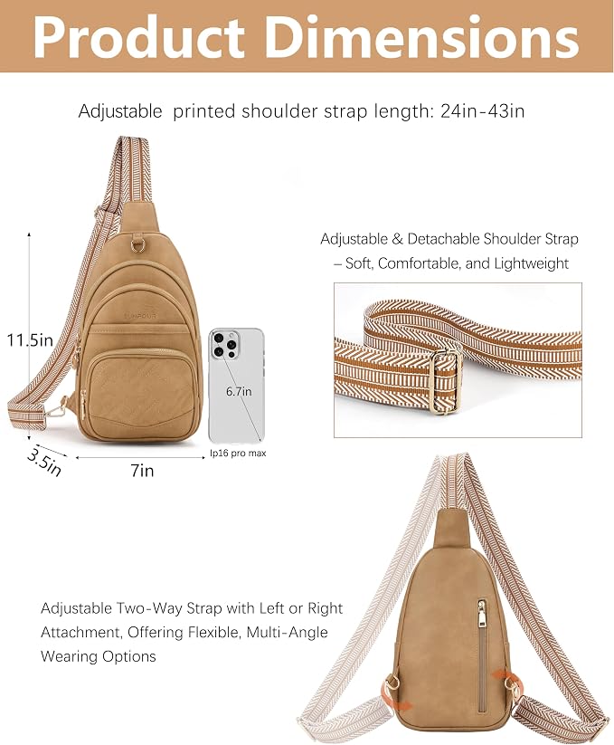 Anti Theft Crossbody Bags for Women, RFID Vegan Leather Sling Purse for Travel, Chest Bag, Cross Body Purses & Fanny Packs(Camel) | Multi-Pocket, 8 RFID Card Slots, Structured bag, Quilted Design
