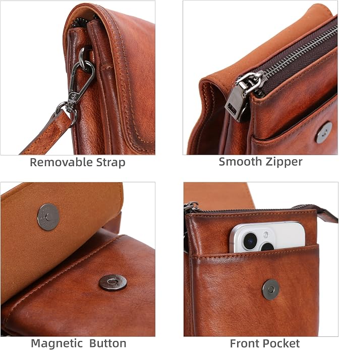 Iswee Leather Crossbody Bags for Women RFID Blocking Cell Phone Purse Small Anti-Theft Zippered with Card slots