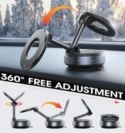 REOKILY 2026 Upgraded Suction Cup Phone Mount Nano Gel 360° Vacuum Magnetic Car Phone Holders for Your Car 110LBS Reinforced Mount for MagSafe Gym/Mirror for iPhone & Android