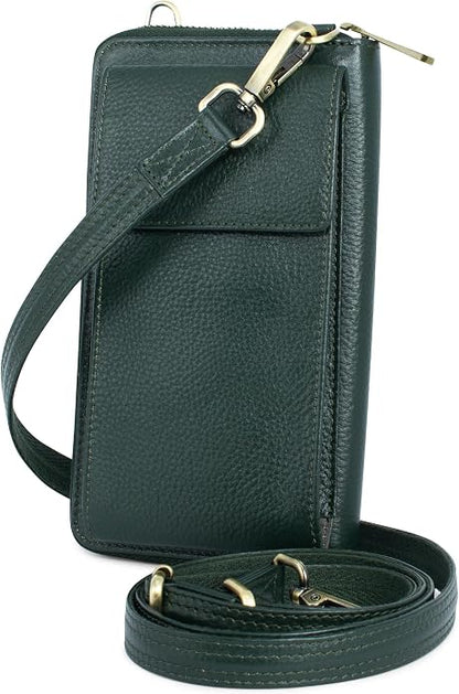 BULL GUARD Crossbody Leather Wallet Phone Purse, Anti Theft and RFID Blocking, Elegant Design for Travel
