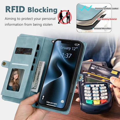 Wallet Case for iPhone 12/12 Pro with Card Holder/Crossbody Wallet/Strap| RFID Blocking | Magnetic | Kickstand | Detachable | PU Leather Phone Case for iPhone 12/12 Pro,6.1 in,Blue