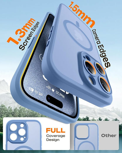TOCOL for Phone 15 Pro Max Case, Compatible with Magsafe Charger, Full Camera Protection, Drop Protection, Translucent Matte Phone Case for iPhone 15 Pro Max 6.7 inch (Light Blue)