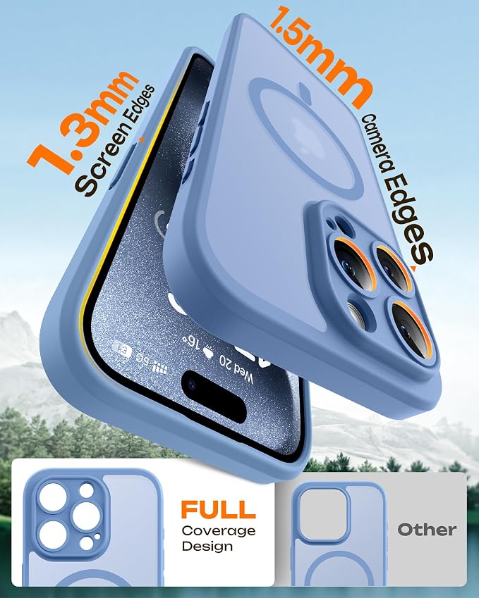 TOCOL for Phone 15 Pro Case, Compatible with Magsafe Charger, Full Camera Protection, Drop Protection, Translucent Matte Phone Case for iPhone 15 Pro 6.1 inch (Light Blue)