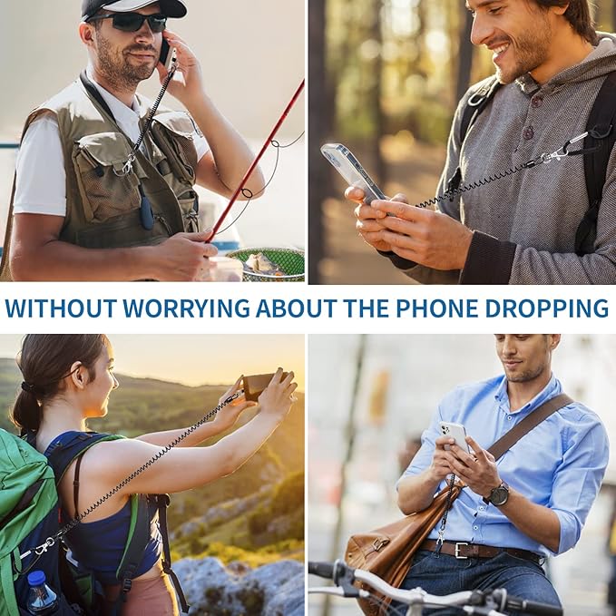 Doormoon Phone Tether with Patch, Universal Straps 2 Pcak Anchor for Skiing Kayaking Fishing Paddles Anti-drop Lanyard Compatible for iPhone Samsung Pixel Most Smartphones (Transparent)