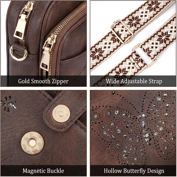 KITEVIUN Crossbody Bags for Women Leather Crossbody Purse Small Shoulder Phone Purse with Adjustable Strap & RFID Card Slots