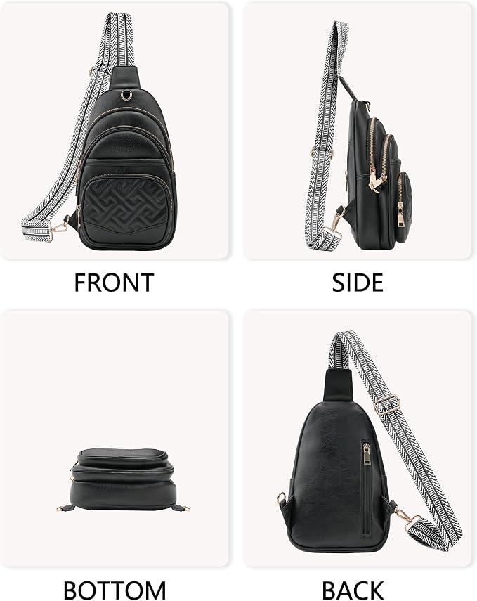 Anti Theft Crossbody Bags for Women, RFID Vegan Leather Sling Purse for Travel, Chest Bag, Cross Body Purses & Fanny Packs(Black) | Multi-Pocket, 8 RFID Card Slots, Structured bag, Quilted Design