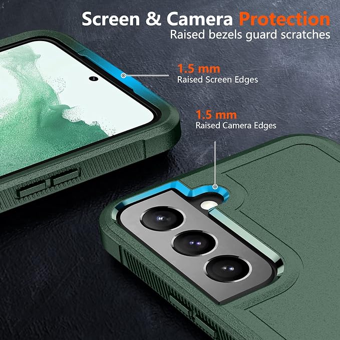 SPIDERCASE Designed for Samsung Galaxy S22 Case, [10 FT Military Grade Drop Protection],2 Pack [Tempered Glass Screen Protector+Camera Lens Protector] Heavy Duty Shockproof Case,Deep Green