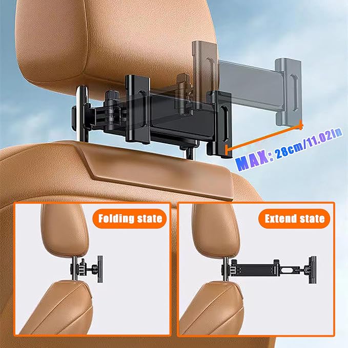 2026 Car Headrest Tablet Holder 2 Pack, (3 in 1 Extension Arm) Tablet Mount for Car Backseat, for Phone iPad Pro Air Mini Galaxy, for Most Tablets/Phones, Fits Larger Tablets - Black