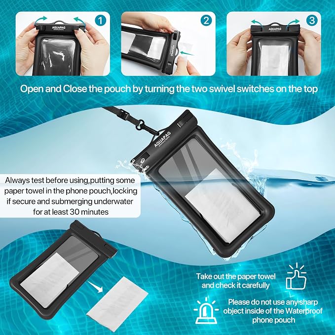 NEPHI IPX8 Floating Waterproof Phone Pouch 2 Pack-Up to 8.0"，Floating Phone Case for iPhone Andriod, Dry Bags for Vacation Beach Pool Kayak Cruise Travel Essentials (Black Black 2 Pack)