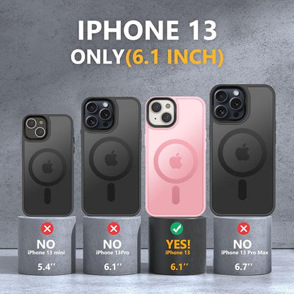 MOCCA Strong Magnetic for iPhone 13 Case, [Compatible with Magsafe][Screen Protector+Camera Lens Protector] Translucent Matte Back Slim Shockproof Case for iPhone 13 Phone Case 6.1", Pink