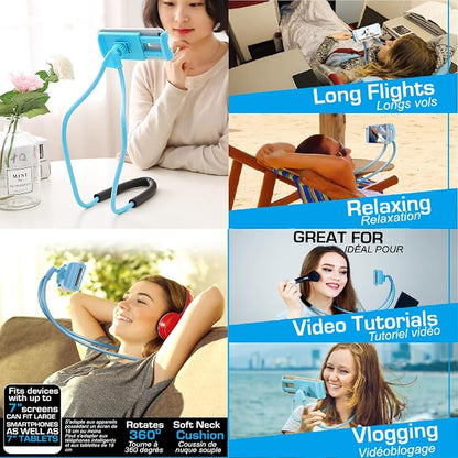 Lazy Neck Phone Holder, Around The Neck Phone Holder for Hands-Free Mobile Phone Holder on Bed/Tableb, 27.6'' Length for 4.7''-6.7'' Size (Blue)