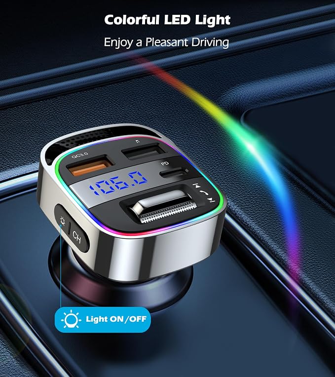LIHAN Bluetooth 5.4 Car Adapter for Older Cars, 54W PD Fast Charging FM Transmitter, Handsfree Call, Crystal Clear GPS & Music Receiver, Supports USB Drive .wav .flac, Compatible with iPhone & Trucks