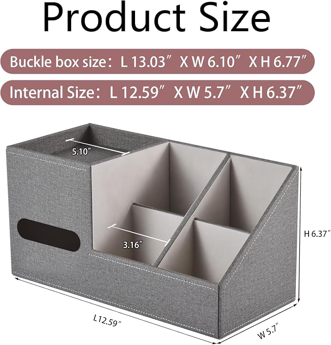 Plus Size Tissue Box Cover-Square Linen Tissue Cover with Side Storage and Tray,Modern Makeup Organizer,Leather Tissue Holder Decorative Cube Organizer for Living Room Vanity NightStand Office,Grey