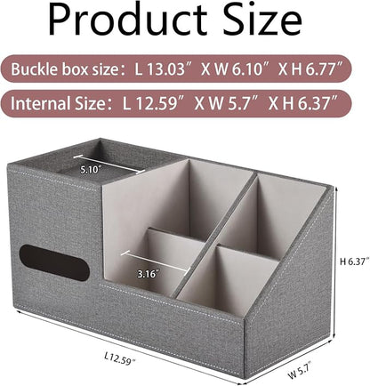 Plus Size Tissue Box Cover-Square Linen Tissue Cover with Side Storage and Tray,Modern Makeup Organizer,Leather Tissue Holder Decorative Cube Organizer for Living Room Vanity NightStand Office,Grey