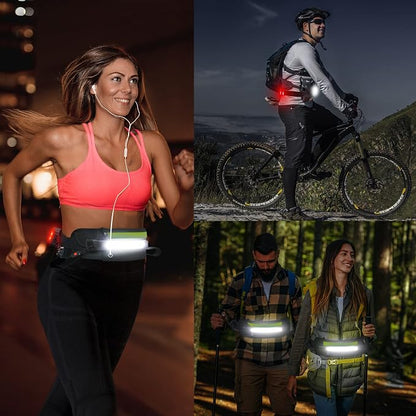 Hopedone Running Light, 230°Wide-Angle 1000Lumens Night Waliking Light on Running Waist Belt Rechargeable Runners Safety Lights with Adjustable Large Pocket Fanny Packet for Runners Jogging (Black)