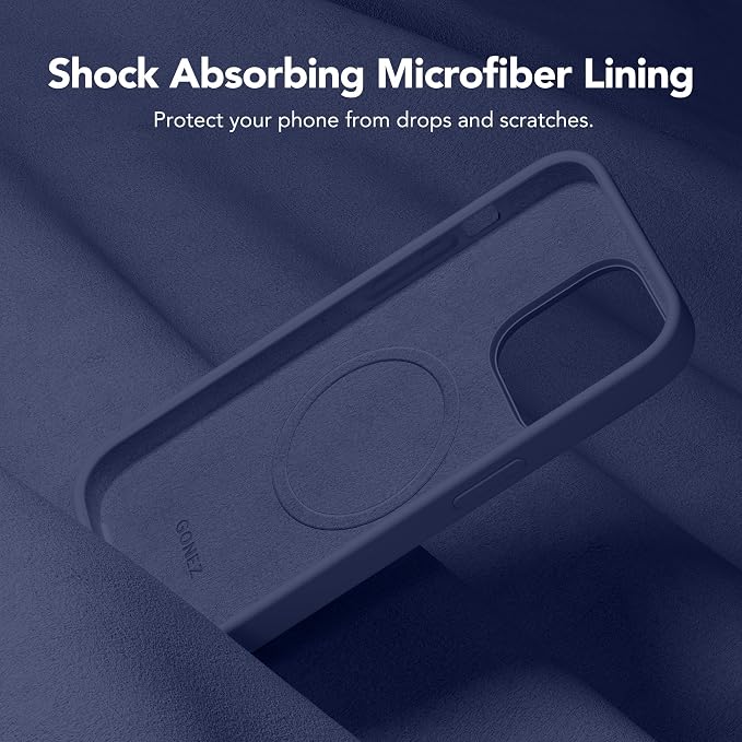 GONEZ for iPhone 14 Pro Case, Compatible with Magsafe, with Screen Protector + Camera Lens Protector, Soft Anti-Scratch Microfiber Lining, Shockproof Liquid Silicone Phone Cover, Midnight Blue