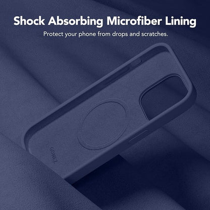 GONEZ for iPhone 14 Pro Case, Compatible with Magsafe, with Screen Protector + Camera Lens Protector, Soft Anti-Scratch Microfiber Lining, Shockproof Liquid Silicone Phone Cover, Midnight Blue