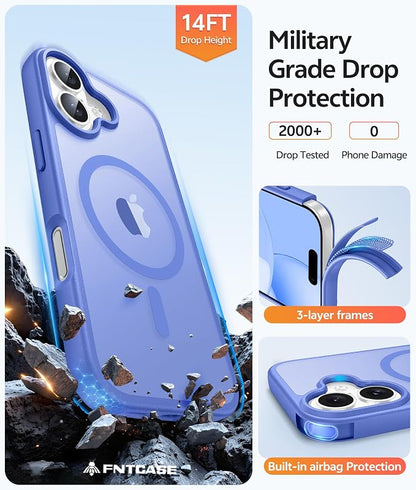 FNTCASE for iPhone 16 Case [Compatible with Magsafe] Translucent Matte Cases with [Screen Protector] Military Grade Shockproof Protective Phone Cover - Ultramarine