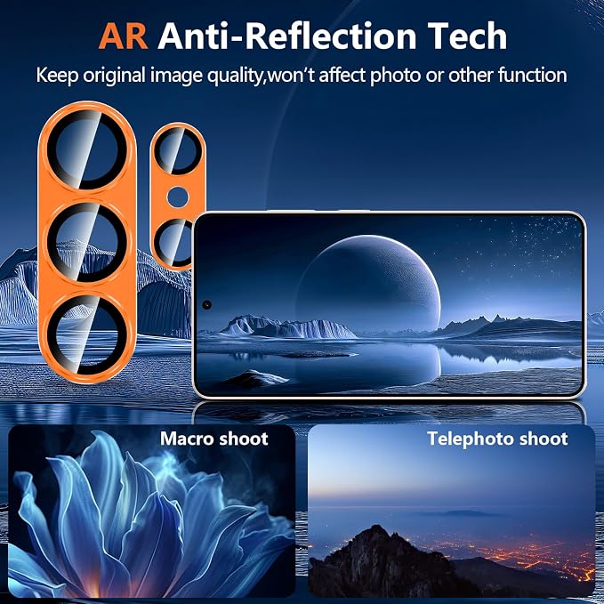 for Samsung Galaxy S26 Ultra Camera Lens Protector, Electroplated Matte Back with 9H Tempered Glass Lens Protector, [Strong Adsorption] [Case-Friendly] Metal Ring HD Clear Lens Cover, Orange