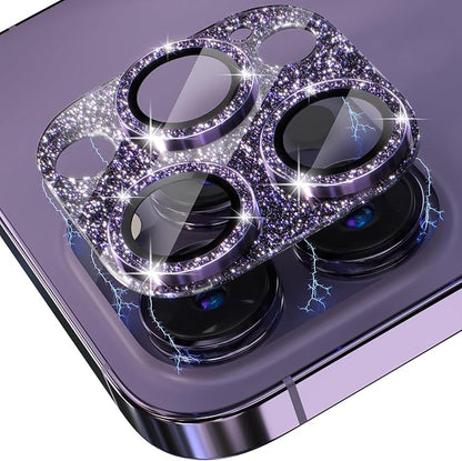 Choiche for iPhone 14 Pro/iPhone 14 Pro Max Camera Lens Protector, Bling Camera Cover with 9H Tempered Glass Lens Screen Protector Metal Ring Decoration Accessories (Glitter-Purple)