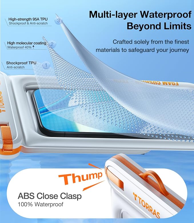 TORRAS IP68 Waterproof Phone Pouch Double Space, Floating Waterproof Phone Case with Lanyard for iPhone 17 Pro Max 16 15 14 S26 S25, Phone Dry Bag Vacation Cruise Ship Travel Essentials 7.0'', White