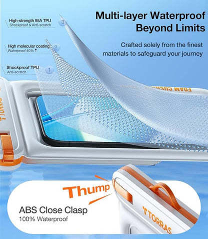 TORRAS IP68 Waterproof Phone Pouch Double Space, Floating Waterproof Phone Case with Lanyard for iPhone 17 Pro Max 16 15 14 S26 S25, Phone Dry Bag Vacation Cruise Ship Travel Essentials 7.0'', White