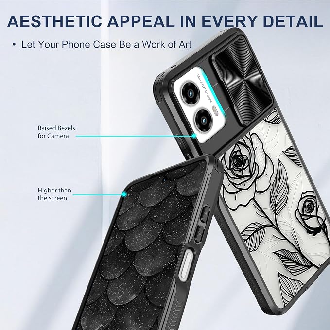 for Motorola Moto G 5G 2024 Case with Rose, Metal Slide Camera Cover, Screen Protector, Anti-Peeping Privacy Safeguard, Camera Lens Protector Phone Case for Moto G 5G 2024