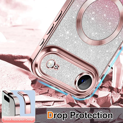 Hython for iPhone Air Case Glitter Clear Magnetic Phone Cases [Compatible with MagSafe] Full Camera Lens Protector Sparkle Luxury Plating Slim Shockproof Protective Cover Women, Gradient Pink