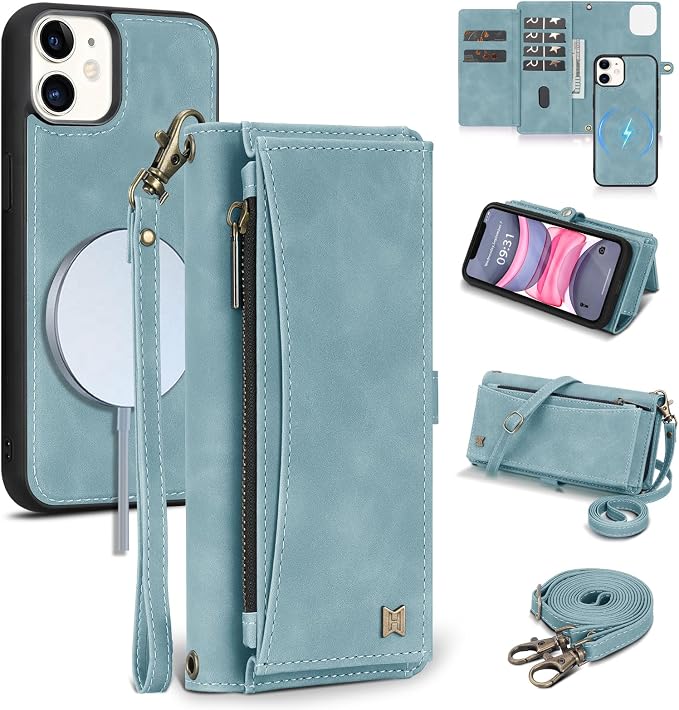 Wallet Case for iPhone 11 with Card Holder/Crossbody Wallet/Strap| RFID Blocking | Magnetic | Kickstand | Detachable | PU Leather Phone Case for iPhone 11,6.1 in,Blue