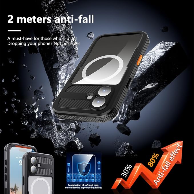 Losin Compatible with iPhone 17 Waterproof Case, [Compatible with MagSafe] [Built-in Screen Protector], Full Body Protection Military Grade Shockproof Case, Black