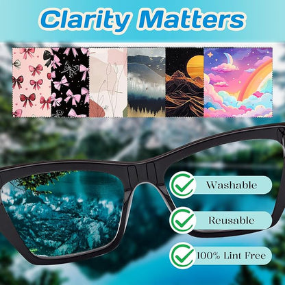 6 PCS Glasses Cleaning Cloth Eyeglass Lens Cleaning Cloth Eyeglasses Wipes Microfiber Reusable Soft for Phone Screens Camera Unisex Women Girls Cute Aesthetic (6.3"x6.3")-Pink Bowknot