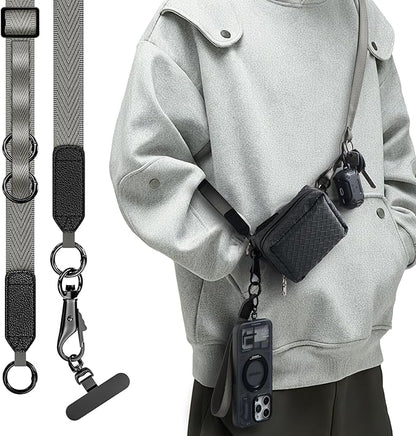 Phone Lanyard Crossbody, Clip and Go Phone Strap Crossbody, Adjustable Cell Phone Strap with Detachable Pouch for All Smartphones, Gray