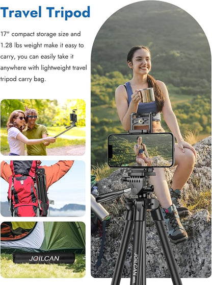 JOILCAN 67" Tripods Camera Tripod, Phone Tablet Tripod for Video Recording Vlog Photo with Remote Carry Bag, Aluminum Lightweight Travel Tripods