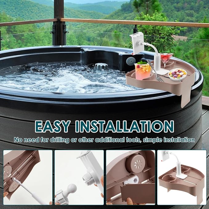 Hot Tub Side Table Adjustable Hot Tub Table with Phone & Cup Holder Non Slip Bathtub Tray for Outdoor Inflatable Pools Spas, Tables for Outside