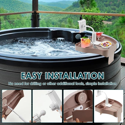 Hot Tub Side Table Adjustable Hot Tub Table with Phone & Cup Holder Non Slip Bathtub Tray for Outdoor Inflatable Pools Spas, Tables for Outside