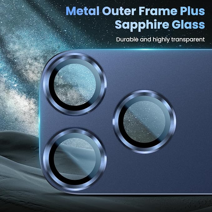 Uyiton Compatible with iPhone 17 Pro Camera Lens Protector - [Not Easy to Break][Strong Adsorption][Case-Friendly] Metal Tempered Glass Rear Camera Screen Cover - Deep Blue, 2 Packs