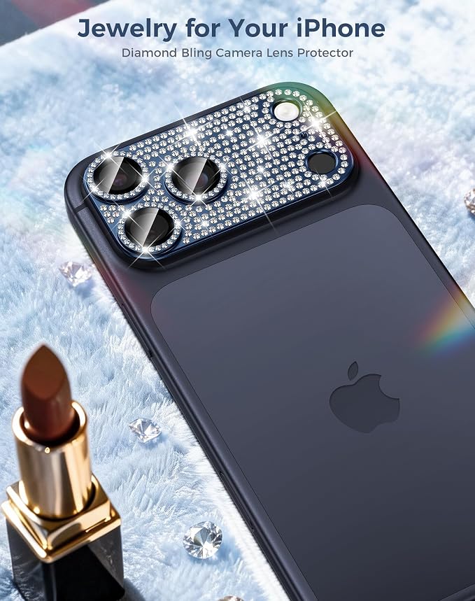 Goton for iPhone 17 Pro Camera Lens Protector Diamond Bling- Not Easy to Fall, Strong Adsorption, Glitter Metal Aluminum Alloy Rear Camera Screen Cover Accessories for 17Pro, Deep Blue