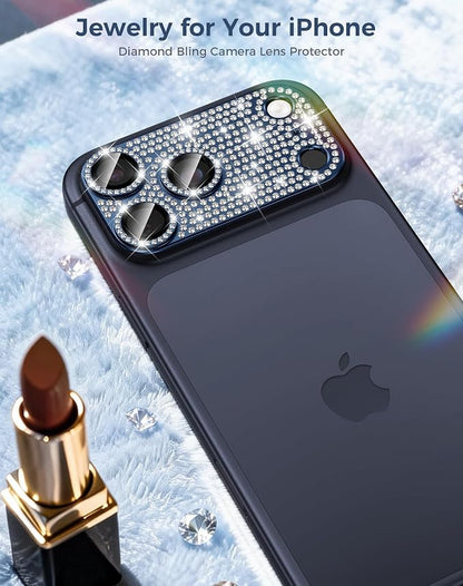 Goton for iPhone 17 Pro Camera Lens Protector Diamond Bling- Not Easy to Fall, Strong Adsorption, Glitter Metal Aluminum Alloy Rear Camera Screen Cover Accessories for 17Pro, Deep Blue
