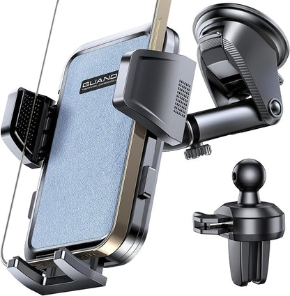 2026 Ultimate Car Phone Holder Mount (+Air Vent Clip) [Military Grade Stable], 360° Rotatable Suction Cup Car Phone Mount for Dashboard Windshield ,Truck Cradle Stand for iPhone 17 16 Pro Max Samsung